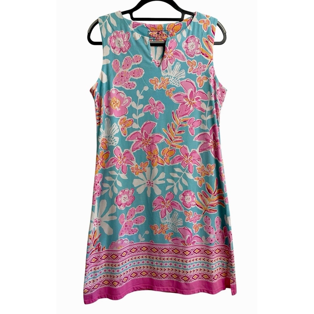 Rezobay Resort Luxury Sleeveless Floral Slit Neck Dress Women's Size Large